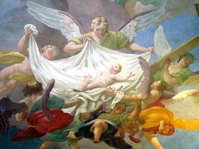 The Glory of the new born Christ Child, ca 1715, Ceiling fresco - St Anna, Vienna